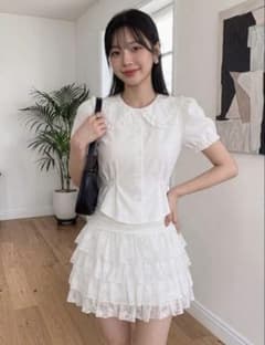SHEIN MOD フリルカラー 半袖ブラウス ホワイトのサムネイル