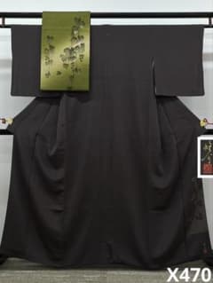 色無地 一つ紋 袋帯 丹下雄介 2点セット 落款入 やまと扱い 正絹 X470 色無地 一つ紋 袋帯 丹下雄介 2点セット 落款入 やまと扱い 正絹