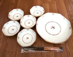【新品未使用】たち吉 花あわせ 取り鉢揃 八角 大皿＆小鉢5客 菜箸 7点セット
