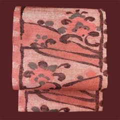呉服の月最終SALE！】 紬地 アールヌーボー調手描き花唐草の名古屋帯◇未使用しつけ極美品 仕・中古美品 「横段格子 創作紬地九寸名古屋帯 着物・浴衣