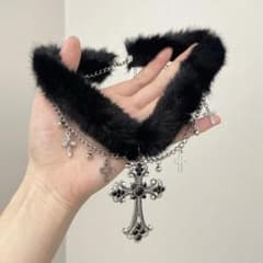 ファークロス十字架 黒銀色チョーカー ゴシック パンク やみかわ 量産 