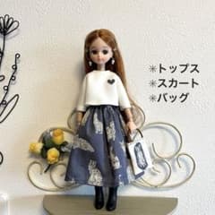 Thumbnail of 22㎝ドール服　Tシャツ　猫スカート　ネコバッグ　3点セット　ハンドメイド