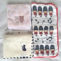 新品未使用 タオルハンカチ 3点セット クマ ねこ 兵隊 スイマーSWIMMER