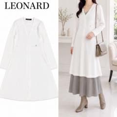 T157 美品 XS レオナール ロゴプレート ストレッチ カーデ レディース T157 美品 XS レオナール ロゴプレート ストレッチ カーデ レディース