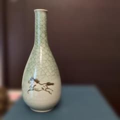 青磁 貫入 馬図 花瓶 一輪挿し 陶器 - メルカリ