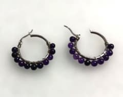 ハンドメイド フープピアス 天然アメジスト