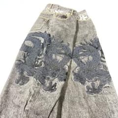 ☆雅結 龍刺繍 ブラックデニム L 和柄 刺繍デニム ウエスト82cm