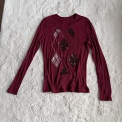 アーガイル柄　長袖カットソー　ワインレッド　Vintage Archiveのサムネイル
