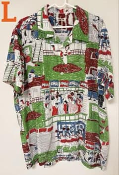 【美品】Eanbe アロハシャツ Lサイズ 野球プリント イアンべ　バッテリィズ 新品】Eanbe アロハシャツ Lサイズ 野球プリント イアンべ
