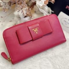 箱・カード付✨PRADA プラダ 長財布 リボン サフィアーノレザー ピンク