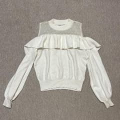Honey Cinnamon オフショルフリルニット ホワイトのサムネイル
