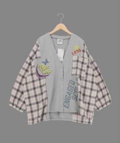 新品タグ付 スカラー 161671：レトロ柄チェック切替カーディガン
