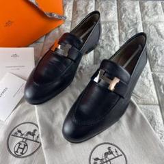 新品/EU36 HERMES モカシン Hロゴ ローファー エナメル ブラック 新品/EU36 HERMES モカシン Hロゴ ローファー エナメル ブラック