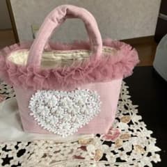 ピンク ハートモチーフ フリル トートバッグのサムネイル