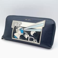 PRADA プラダ サフィアーノ 長財布 モンキーロボット ラウンドジップ 紺のサムネイル