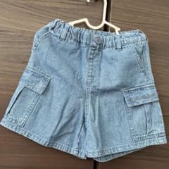 キッズ デニムショートパンツ ハーフパンツ ブルー ゴムウエスト 100cmのサムネイル