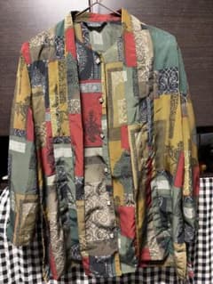 一点物 古着 総柄シャツ レトロ パッチワーク風 デザインシャツ ヴィンテージのサムネイル