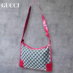 極美品】GUCCI グッチ GGキャンバス レザーショルダーバッグ レッド赤