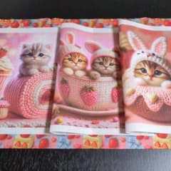 ①未使用 可愛い猫ちゃんパネル生地3枚＆デザ-ト柄生地です。 - メルカリ