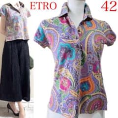希少！ETRO エトロ 胸元ロゴ刺繍 イタリア製 ペイズリー ポロシャツ