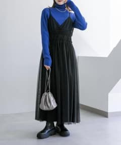 美品　ミスティック　シャーリングチュールキャミワンピース　ブラックのサムネイル