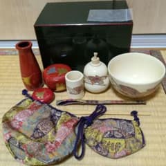 野点　茶道具セット 木製箱 茶器 茶碗等　深緑　青面朱　セット 野点 茶道具セット 木製箱 茶器 茶碗等 深緑 青面朱 セット - メルカリ