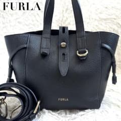 極美品✨フルラ 現行 ハンドバッグ 2way ネット レザー ロゴ ブラック 