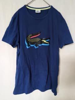 ラコステ ビッグワニ プリント Tシャツ クルーネック 半袖 5 紺 綿 普段着のサムネイル