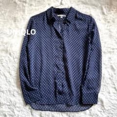 UNIQLO 水玉模様の長袖シースルーブラウス　ネイビー　Mサイズ　新品未使用のサムネイル