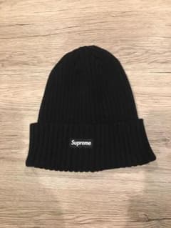 Supreme 黒 ニット帽 リブ編みのサムネイル