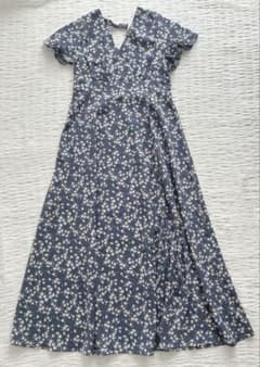 GRL カシュクールワンピース　フラワープリント　ネイビー　M