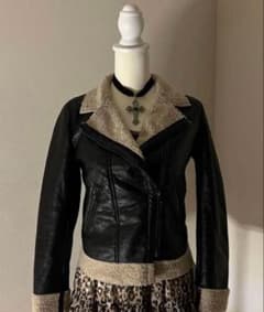 00's グランジ y2k ボア付きブラックレザーライダースジャケット