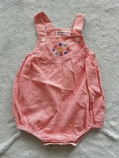 Familia ストライプ柄 赤色ロンパース 80 オーバーオールのサムネイル