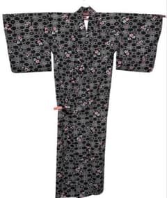 ウール混 小紋 七宝繋ぎ 桜文様 単衣 XSサイズ相当 コンパクト