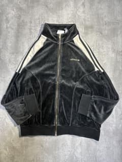 美品アディダス トレフォイル 刺繍ロゴ ベロア トラックジャケット M