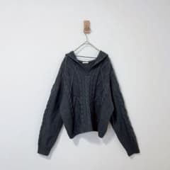 GU ジーユー　ケーブルフーディニットセーター　ニット　長袖　ダークグレー　L