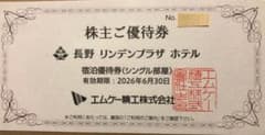 長野リンデンプラザホテル 株主ご優待宿泊券 シングル無料宿泊券 【匿名配送】優待 長野リンデンプラザホテル宿泊優待券8枚【期限26年6月30日】