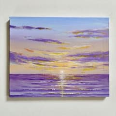 はじまりの朝＊絵画 原画 風景画 海 空 夏 ハワイ 沖縄 朝日 夕日