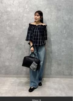 Mila Owen 後リボンボリュームオフショルブラウス M ネイビー系 