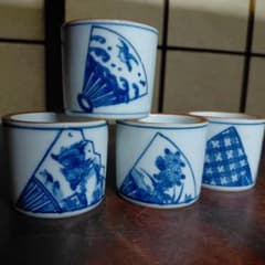 清水焼　茶道具　蓋置 染付扇面画　4個セットの価格ですのサムネイル