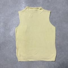 【00's vintage】コットン ニットベスト ハイネック パステルイエローのサムネイル