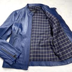 美品 バーバリーブラックレーベル レザージャケット　ライダース ノバチェック 青 美品 バーバリーブラックレーベル レザージャケット ライダース ノバ