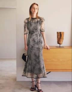 花柄リボンパフスリーブマーメイドワンピースドレス結婚式二次会