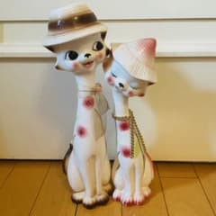 昭和レトロ　レトロ　陶器　猫　ねこ　ペア　置物　当事物のサムネイル