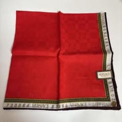 VERSACE 大判 ハンカチ 綿100% 赤 チェック柄 ヴェルサーチ 未使用