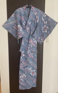 有松絞り　リメイク用　絞り染め 浴衣 単品 花柄 ブルー系のサムネイル