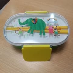 動物柄 2段弁当箱 箸付き グリーンのサムネイル
