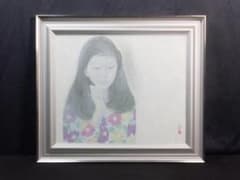 日展評議員　東韶光 落款印譜 共シール『ひとり』岩絵具彩色 20号 0829D 日展評議員 東韶光 落款印譜 共シール『ひとり』岩絵具彩色 20号