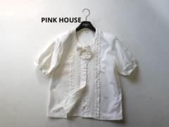 PINK HOUSE 핑크 하우스 프릴 리본 반소매 블라우스 M