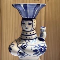 希少】グジェリ焼 陶器人形 ロシア 民芸品 一輪挿し ビンテージ 刻印